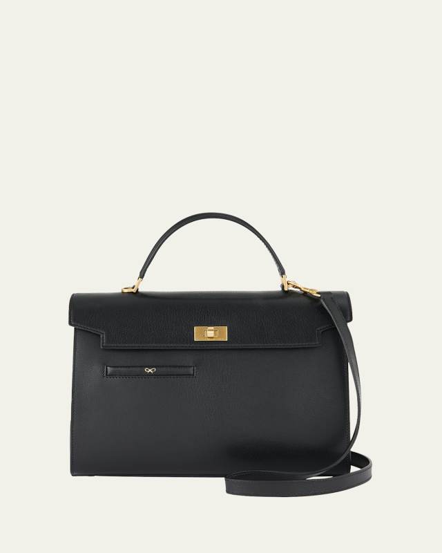 Mortimer Flap Box Leather Top-Handle Bag